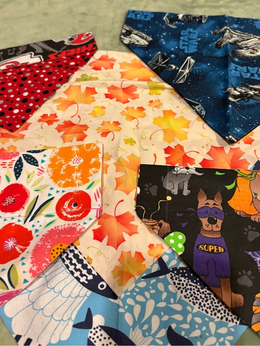 Hand Crafted Multicolor Dog Bandanas - Blue, Red, Orange, Black, White
